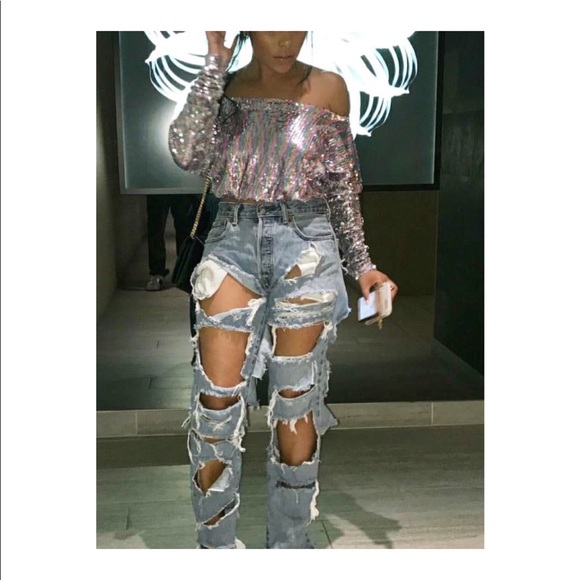 Destroyed Distressed Ripped Jeans Denim, Waist 28 - Picture 2 of 8